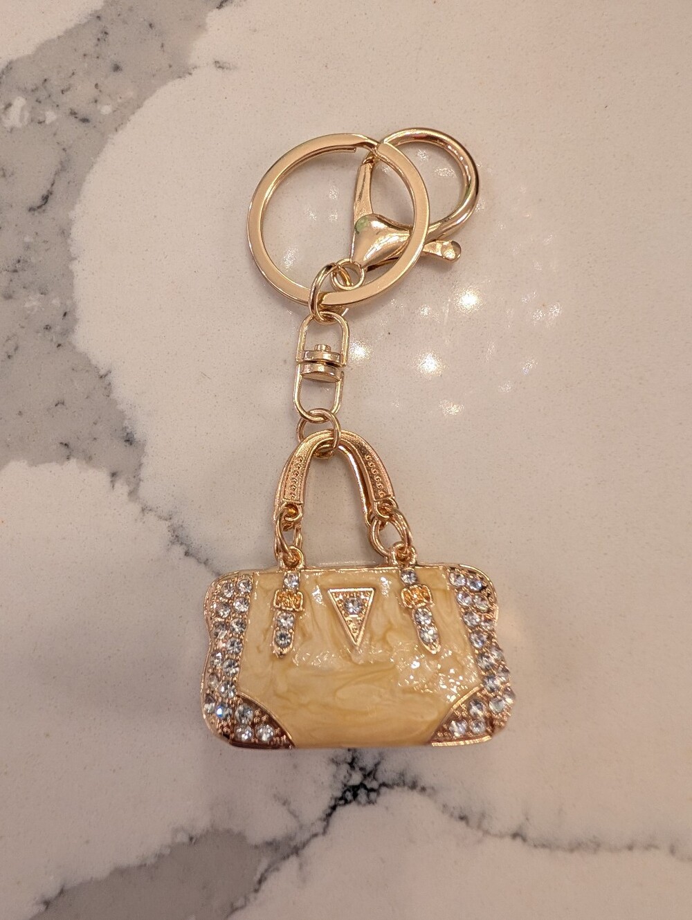 Gold and Cream Rhinestone Handbag Keychain/Bag Charm